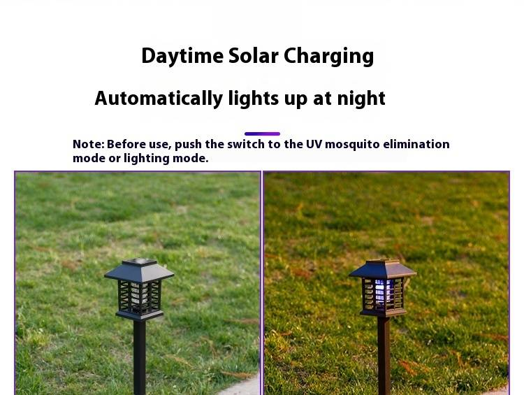 Lampada solare antizanzare, trappola per insetti da esterno per giardino, patio, cortile, trappola UV elettrica e impermeabile per uso interno/esterno._voghion.com