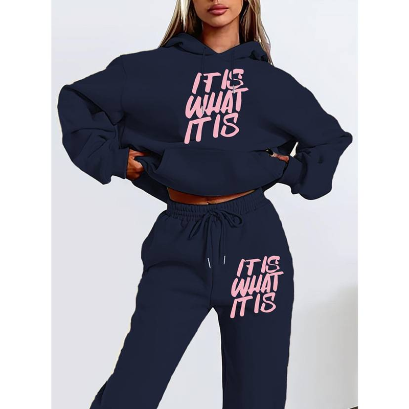 Conjunto de sudadera extragrande para mujer: jersey y pantalón de moda urbana con estampado gráfico_voghion.com