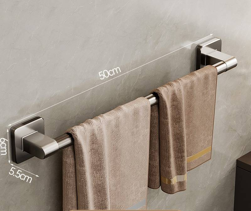 Ruimtebesparende handdoekhouder voor aan de muur, zonder boren, voor in de badkamer - roestbestendig aluminiumlegering, belastbaar tot 10 kg, strak grijs/wit_voghion.com