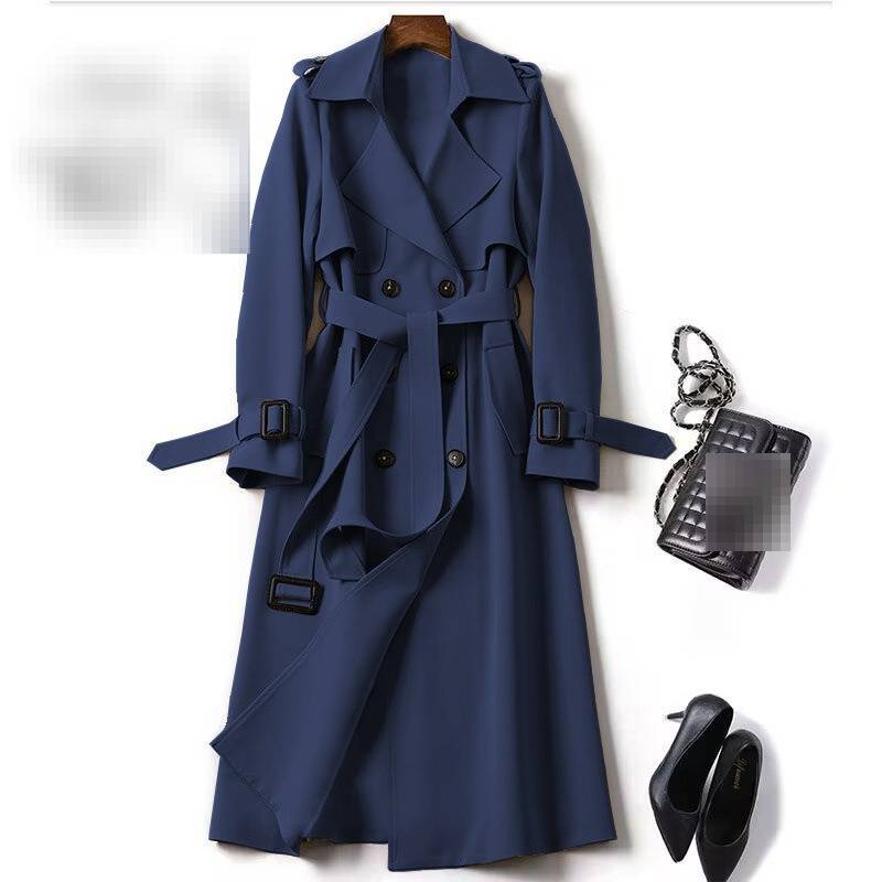 Klassieke trenchcoat voor dames, middellange, dubbelrijs, slim fit, knielange jas met geruite voering voor de lente en herfst_voghion.com
