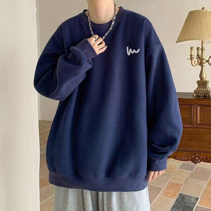 Men’s Oversized Fleece Crewneck Sweatshirt – Winter Streetwear Essential With Bold Letter Print_voghion.com