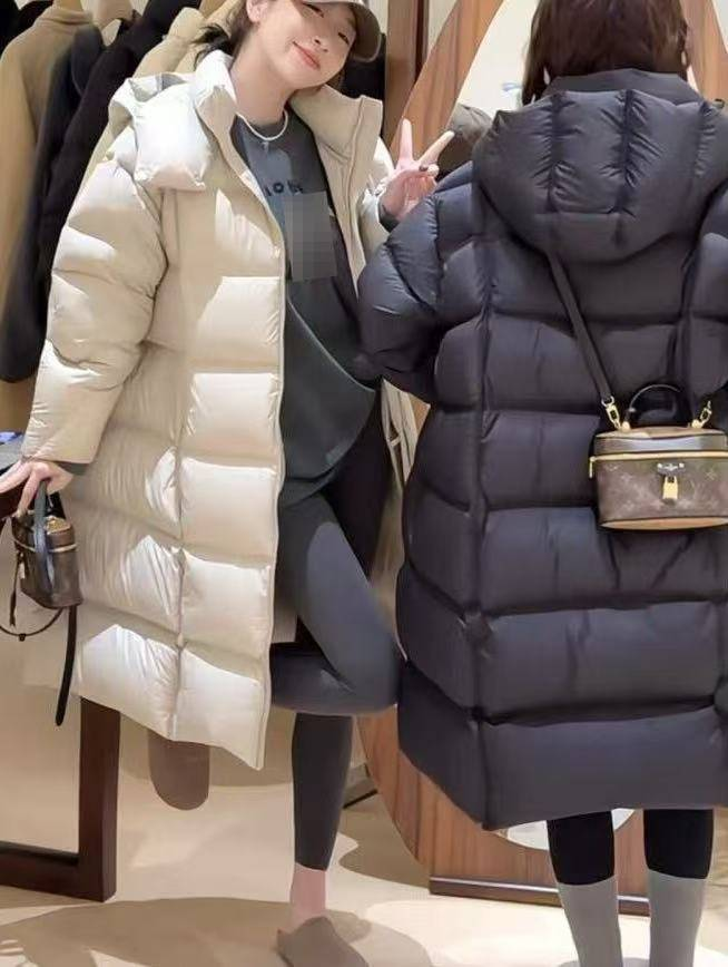 Women's Mid-length Down Jacket - 90% White Duck Down, Simple And Loose Winter Coat_voghion.com