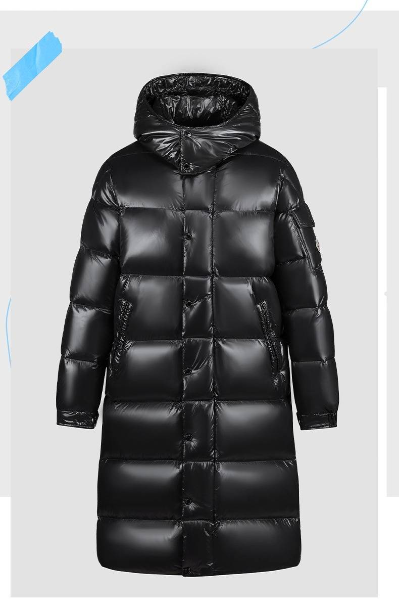 Giacca lunga unisex con cappuccio e finitura lucida, piumino d'anatra bianco con potere riempitivo 700+, impermeabile e antivento, cappotto invernale per freddo estremo_voghion.com