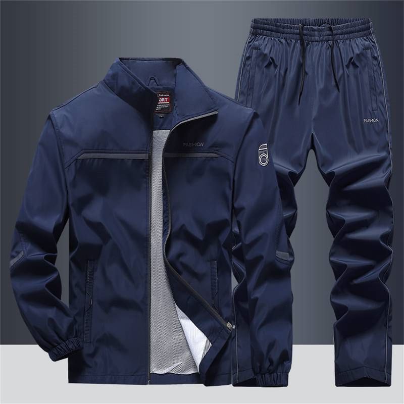 Survêtements tendance 2026 pour jeunes/hommes, veste zippée à col montant + pantalon de survêtement à taille élastique brodé, ensemble deux pièces décontracté et ample pour le sport_voghion.com