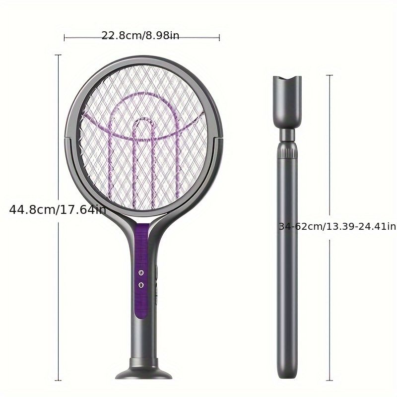 Foldable 2-in-1 Electric Mosquito Swatter - Rechargeable With LED Light & Telescopic Handle For Indoor/Outdoor Use_voghion.com