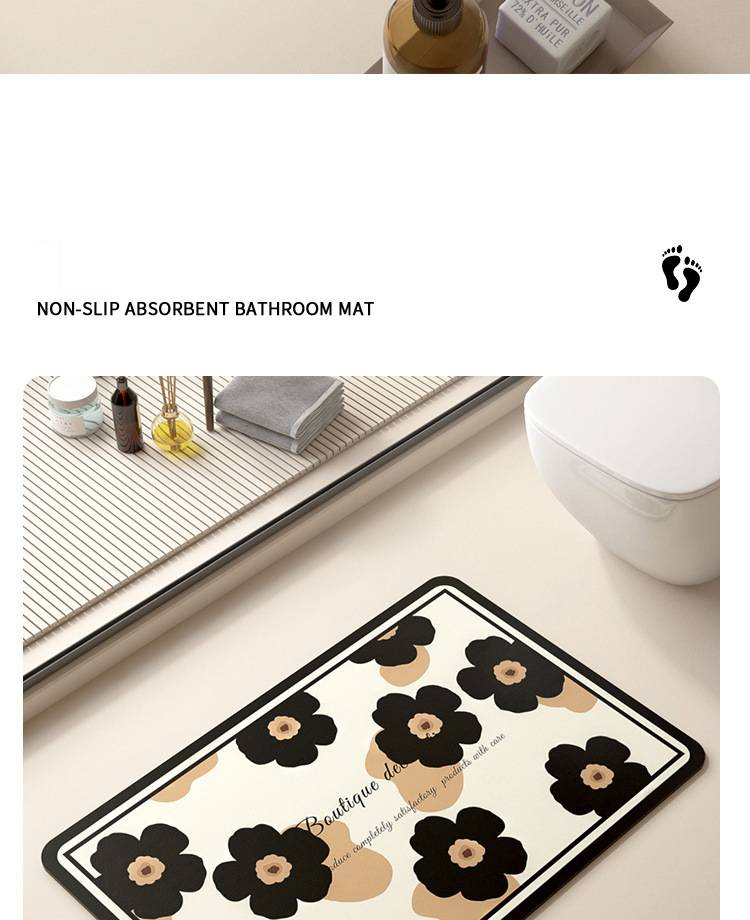 Dywanik łazienkowy z diatomitu – ultrachłonny i szybkoschnący, antypoślizgowy dywanik łazienkowy z kwiatowym wzorem do prysznica i toalety (nowoczesny minimalistyczny, tkany maszynowo)_voghion.com