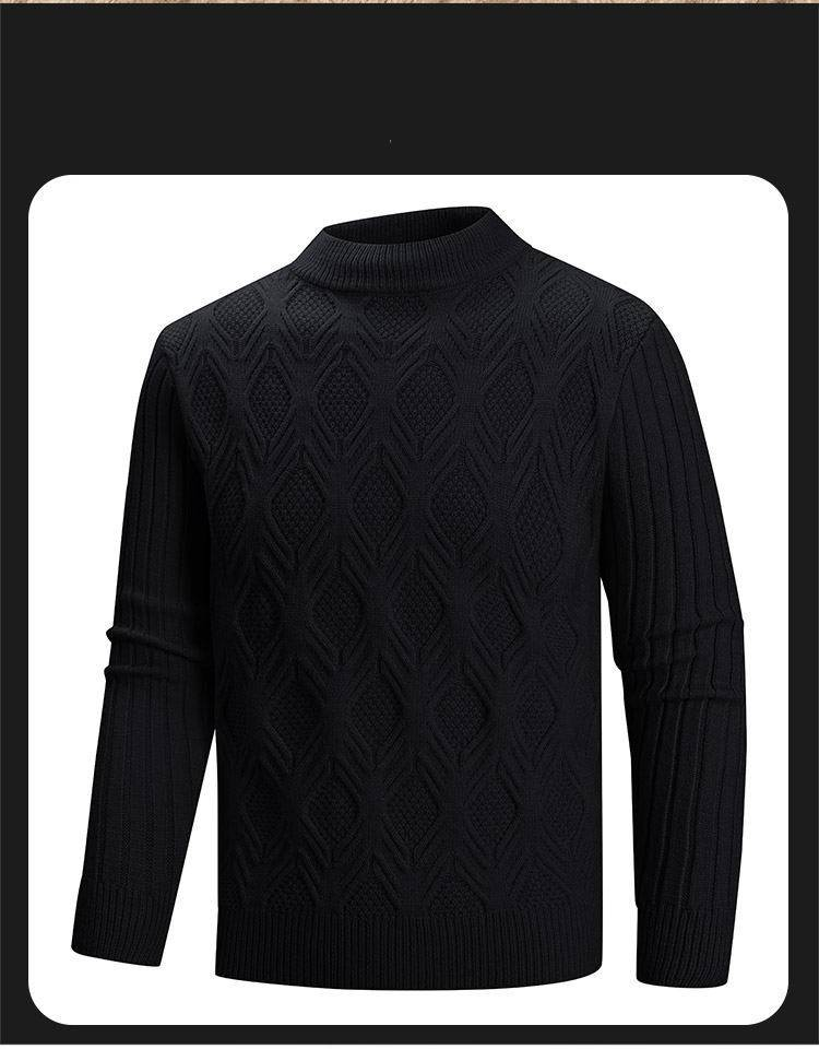 Men's Clothing Retro Diamond Pattern Vintage Diamond Knit Sweater - Relaxed Fit Crewneck Pullover For Casual Layering (Black, Khaki, Cream, Blue)_voghion.com