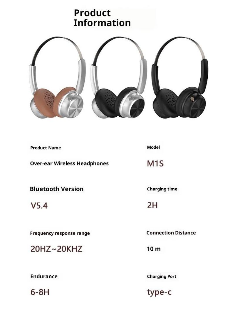 Cuffie over-ear wireless retrò M1S - Bluetooth 5.4, 10 ore di riproduzione, suono stereo Hi-Fi, stile vintage per musica e chiamate (3 colori)_voghion.com