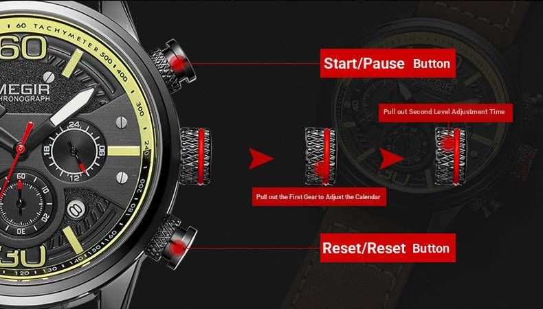 Orologio cronografo da uomo – Cinturino in vera pelle da 53 mm con lancette luminose e data (movimento al quarzo, resistente all'acqua)_voghion.com