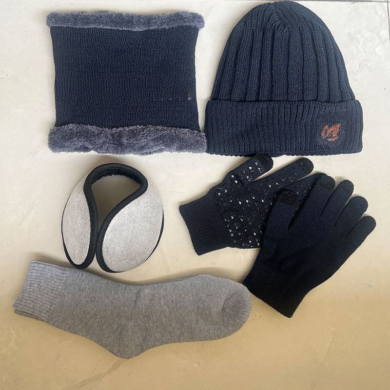 Herrenhandschuhe Herbst/Winter, warme Strickmütze, modischer, fleecegefütterter Nackenschutz, zweiteiliges Set, verdickter Ohrenschutz für Radfahrer, Wollmütze_voghion.com