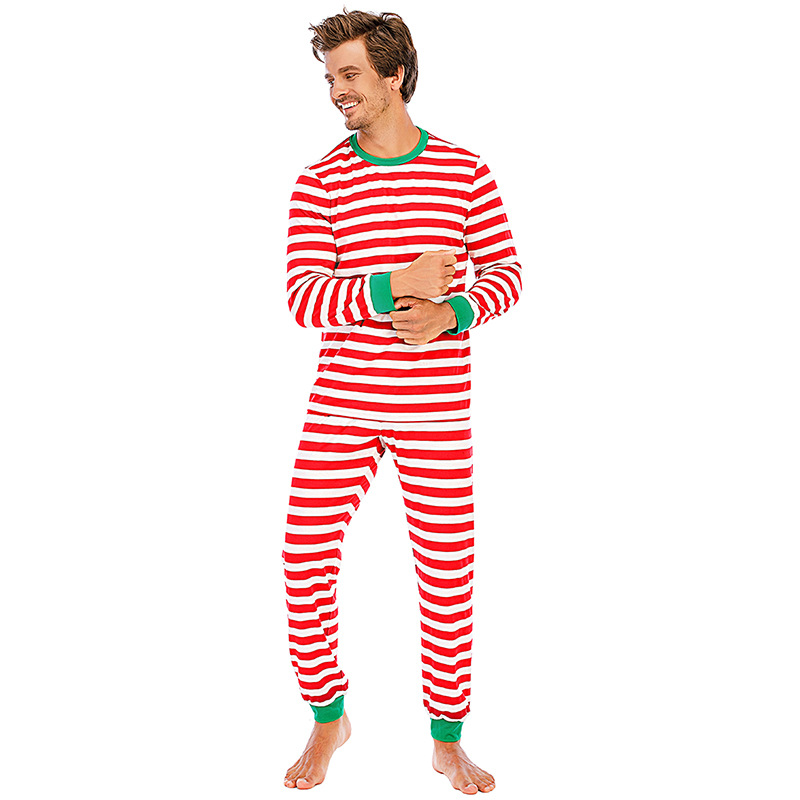 2025 Kerst gestreepte mouw lange broek ouder-kind basislaag casual homewear set_voghion.com