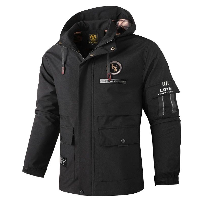 Men's Heavy-Duty Full-Zip Hooded Jacket With Stand Collar & Full-Zip Closure, Full-Length Zipper Front, Large Capacity Pockets, Machine Washable Coat_voghion.com