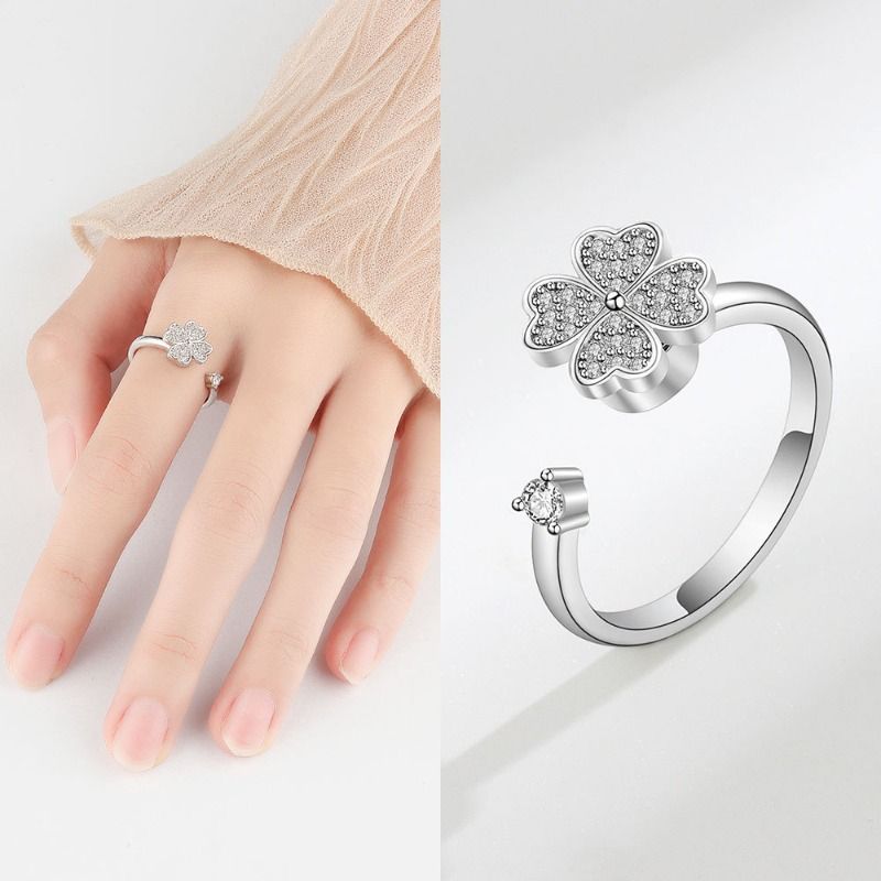 3-Piece Anxiety Rotating Ring Adjustable Rotating Clover Zircon Ring Women's Niche Premium 2025_voghion.com