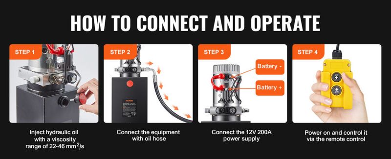 VEVOR Hydraulic Pump, 12 Quart Hydraulic Power Unit, Single Acting Dump Trailer Pump, 0.91 GPM Flow Rate, 3200 PSI Max Relief Pressure, DC 12V Hydraul_voghion.com