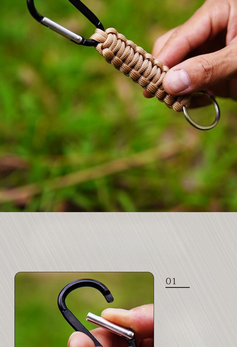 Portachiavi intrecciato fatto a mano con moschettone in paracord a sette fili, per escursionismo, campeggio, picnic e sopravvivenza_voghion.com