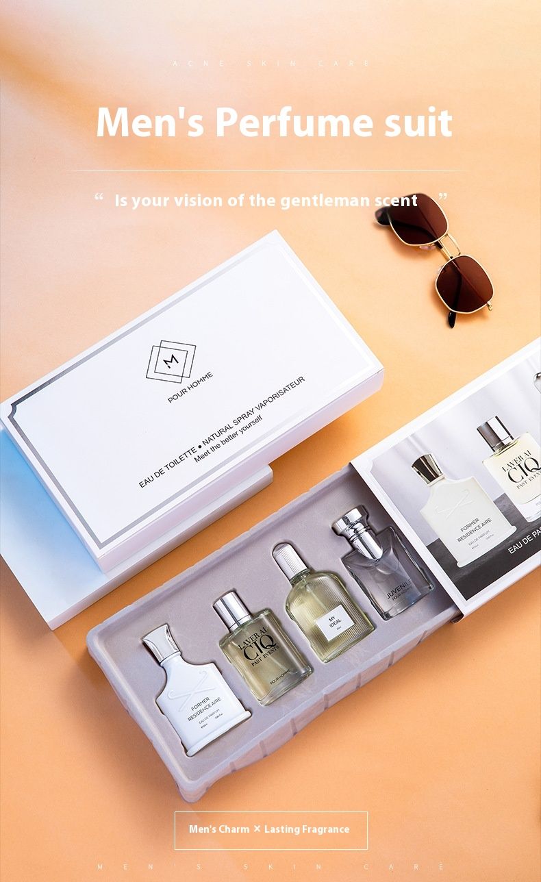 Jauns smaržu komplekts "Flower Tale Of Things" vīriešu smaržām "Silver Charm Spring Fresh Fragrance Net" (sarkans, karsts), četrdaļīgs smaržu komplekts_voghion.com