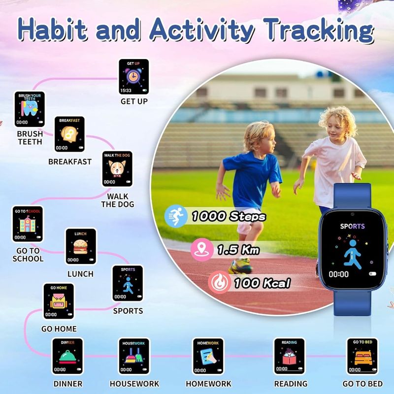 Smart Watches For Girls Boys With Puzzle Games Habit Tracking Audio Book Learn Card HD Touch Screen Pedometer Camera Alarm Cloc_voghion.com