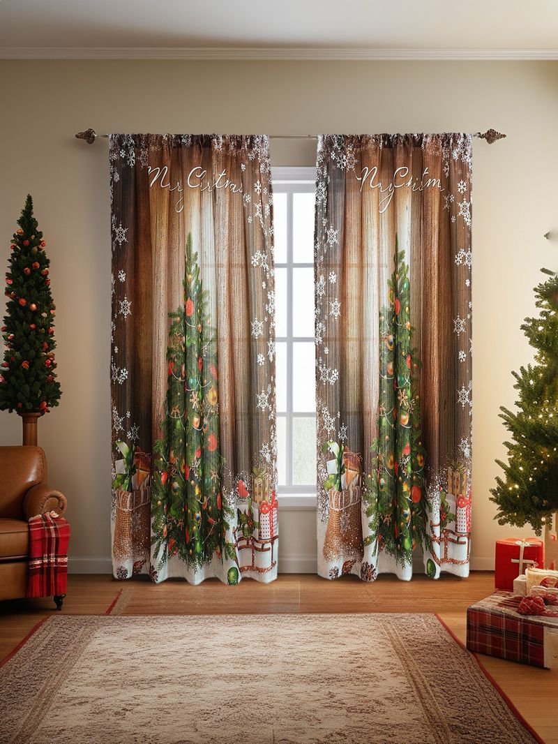 New American Christmas Curtains Christmas-themed Printed Cloth Blackout Rectangle Beautification Decorative Fabric Finished Curtain_voghion.com