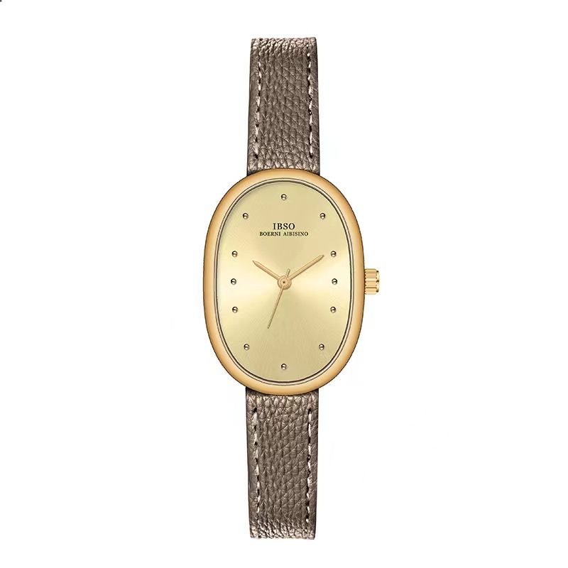 IBSO Damen-Modeuhr mit ovalem Lederarmband und kleinem Zifferblatt, 1063_voghion.com