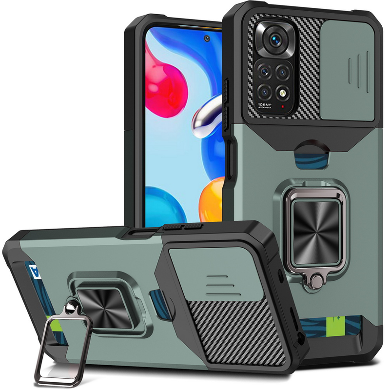 Kartensteckplatz Fingerring Kameraschutzhülle für Xiaomi Redmi Note 12 4G 12 Pro 11 Pro + 11S Note11 Mi 11 Lite Armor Hybrid_voghion.com