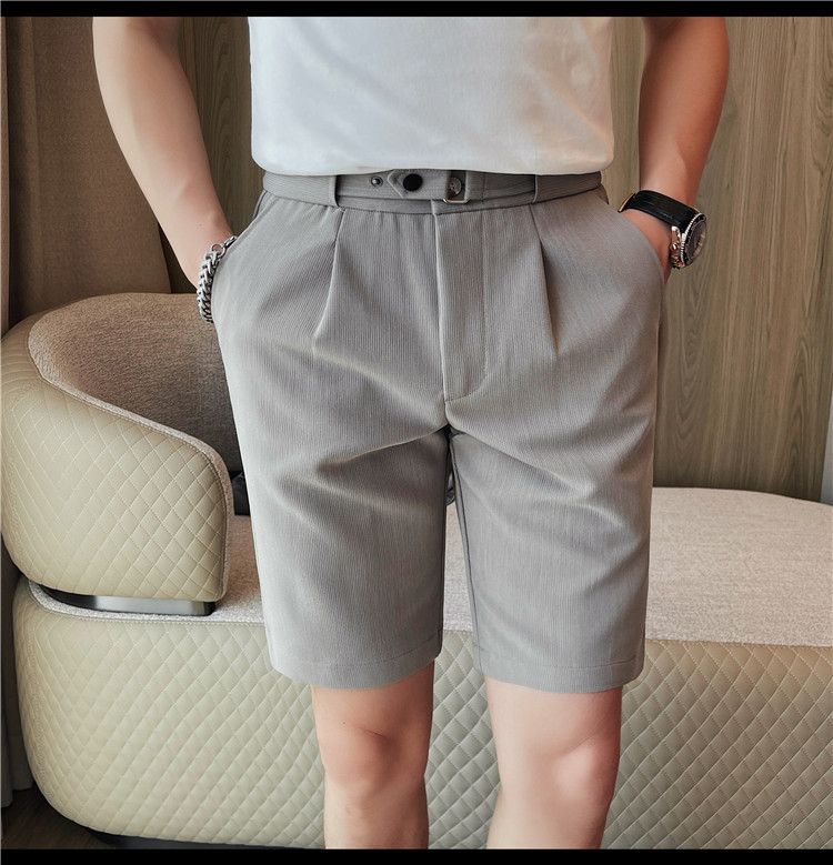 Wholesale men's summer shorts Korean version slim-fitting pinstriped casual five-point pants fashionable youth non-ironing men's pants_voghion.com