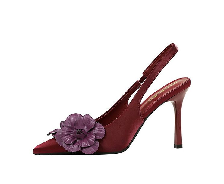 Elegante High Heels mit floralem Muster und spitzer Spitze und offenem Riemen auf der Rückseite – Damenschuhe für Bankette und besondere Anlässe, flache Einzelschuhe_voghion.com
