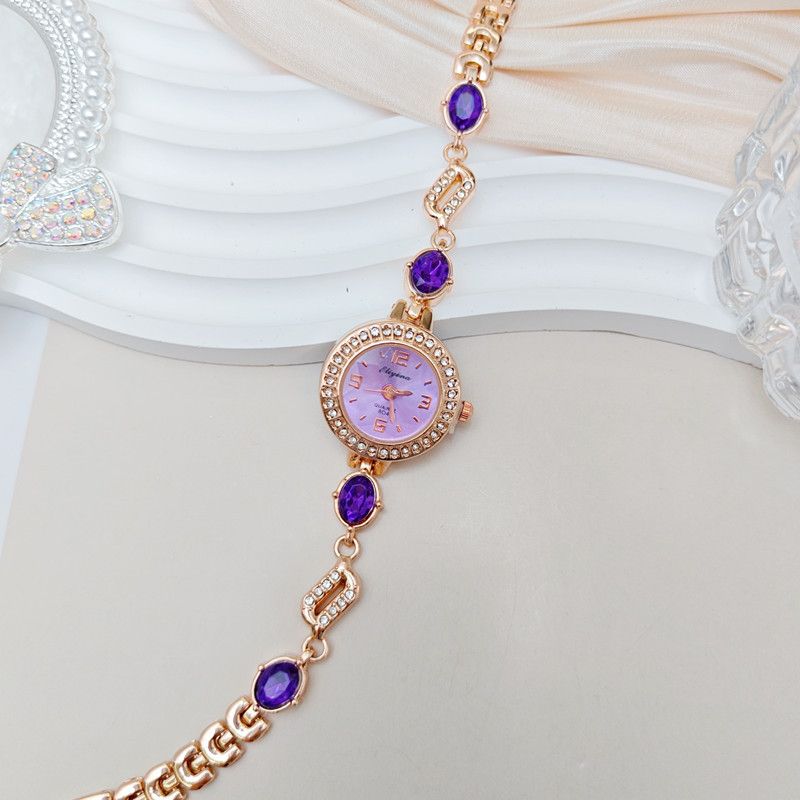 2025 New Style Chalcedony Inlaid Diamond Fashion High-Quality Texture Colorful Quartz Bracelet Women's Watch_voghion.com