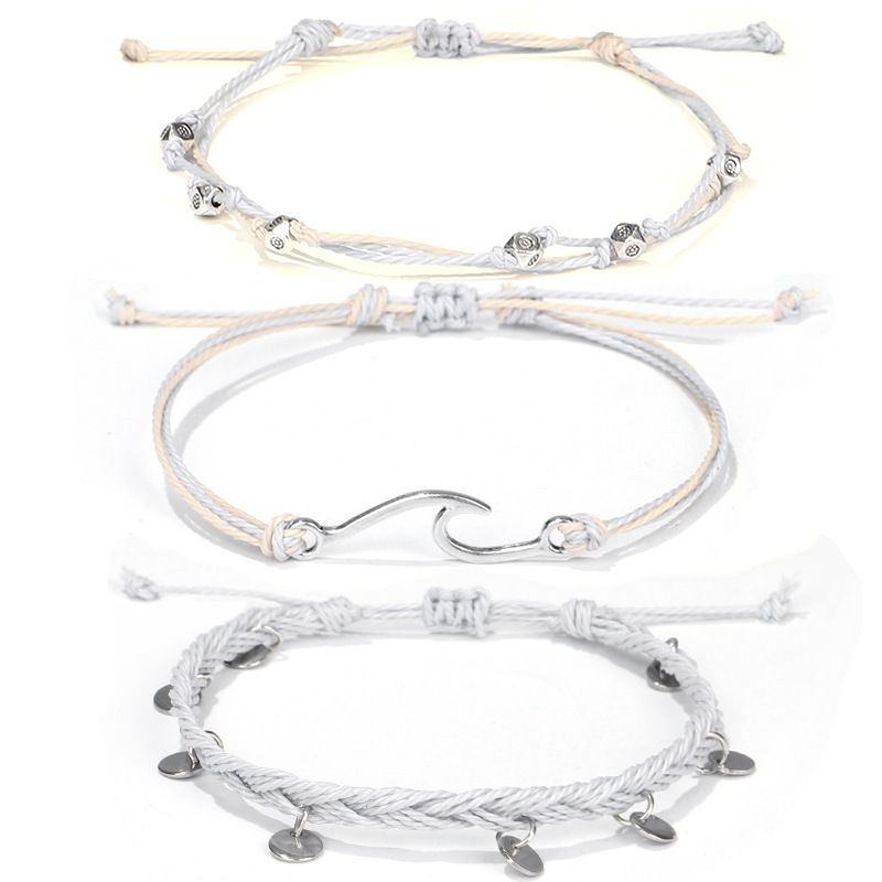 New Bohemian Vacation Style Summer Wax Thread Braided Wave Anklet Set_voghion.com