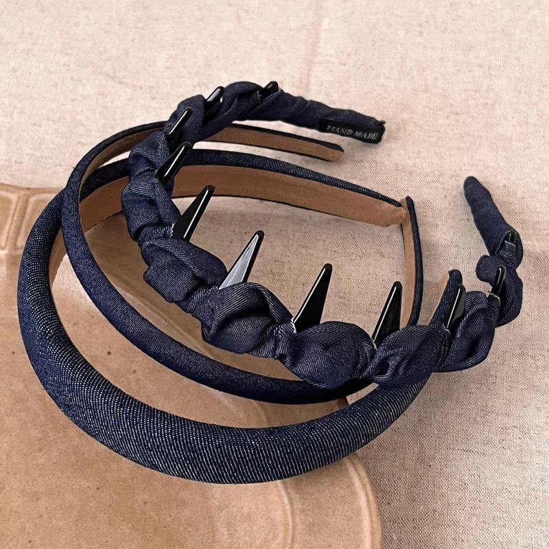 Fascia per capelli in denim plissettato in stile coreano per donna, top con teschio alto, da indossare tutti i giorni, per lavare il viso, stile di alta qualità, versatile per l'estate_voghion.com