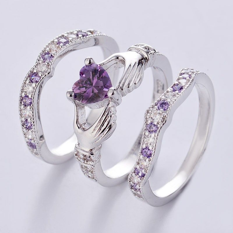 Anello da donna a forma di cuore con diamanti, in tre pezzi, in rame e zirconi intarsiati, nuovo e alla moda_voghion.com