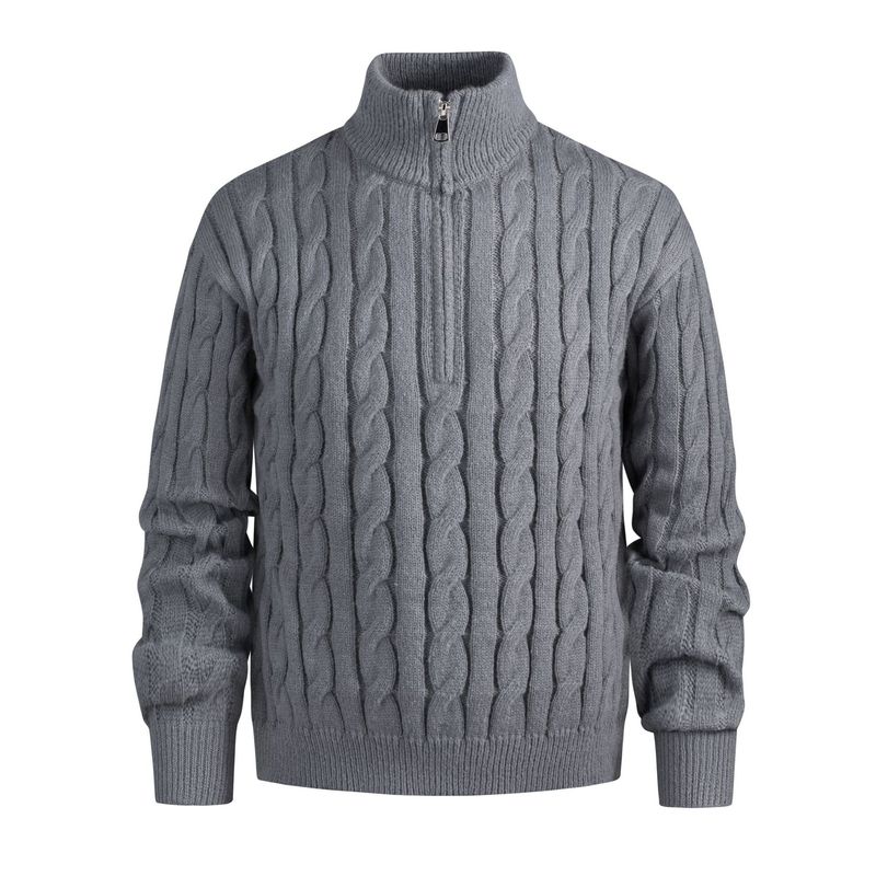 Men's Half-Zip High Collar Sweater – Business Casual Knit For Autumn & Winter Men's Clothing_voghion.com