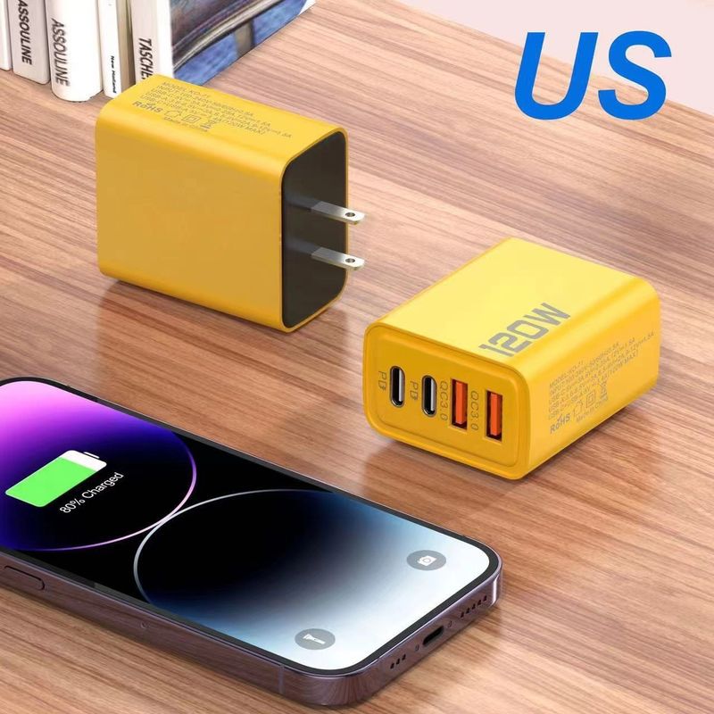 Cross-Border 120W USB + Dual PD Multi-Port US EU UK Standard Fast Charging Head Mobile Phone Charger_voghion.com