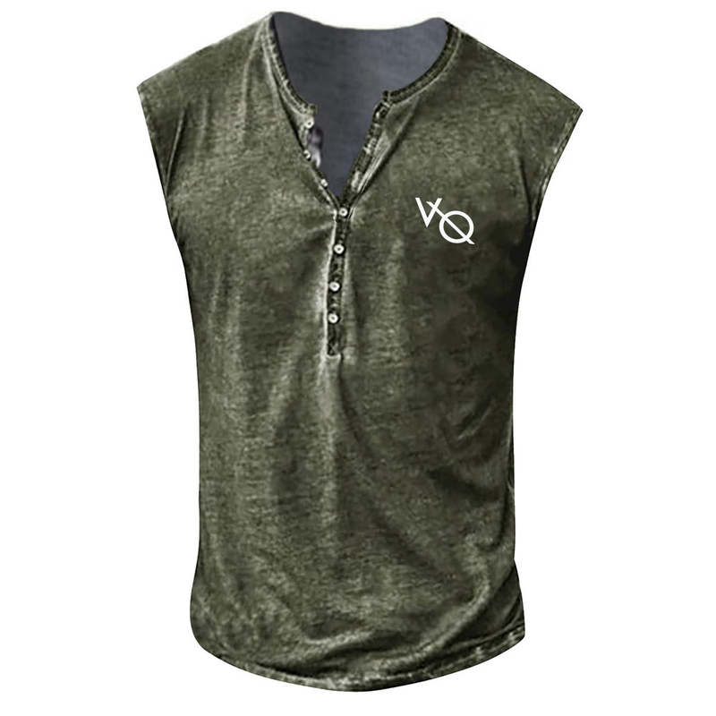 Gilet casual senza colletto da uomo sottile con lettere stampate VQ, grande gilet da uomo_voghion.com
