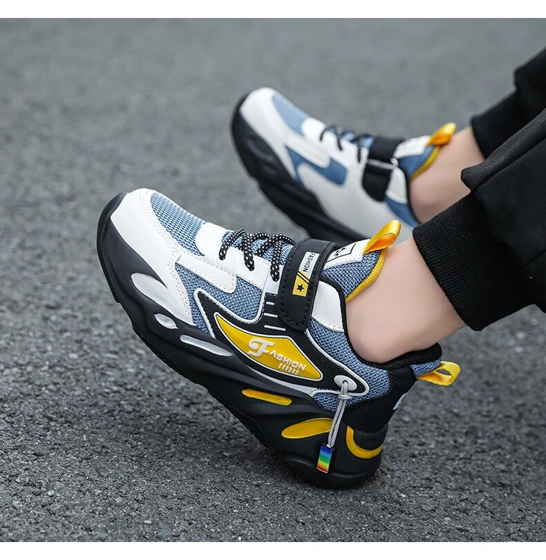 Kid Sneakers Sport For Boys Fashion Leather Children Breathable Mesh Comfort Casual Walking Outdoor Running Shoes_voghion.com