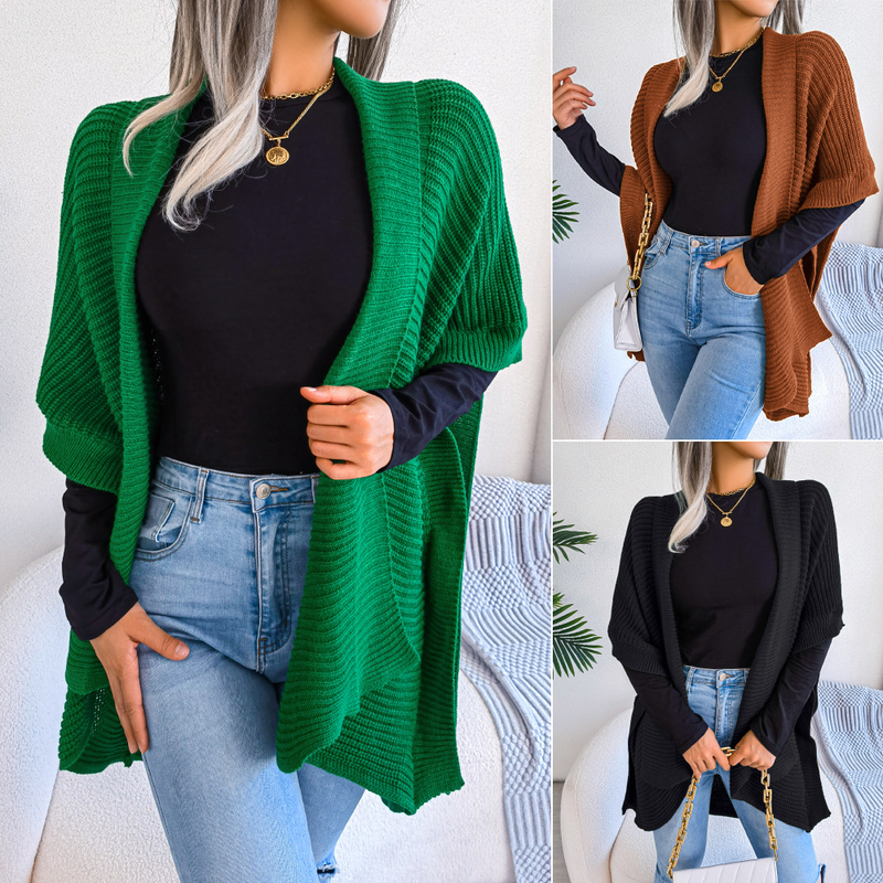 Women Knit Cardigan Open Front Sweaters Casual Coat Loose Fit Side Split Confortable Stylish Pure Color Fall_voghion.com