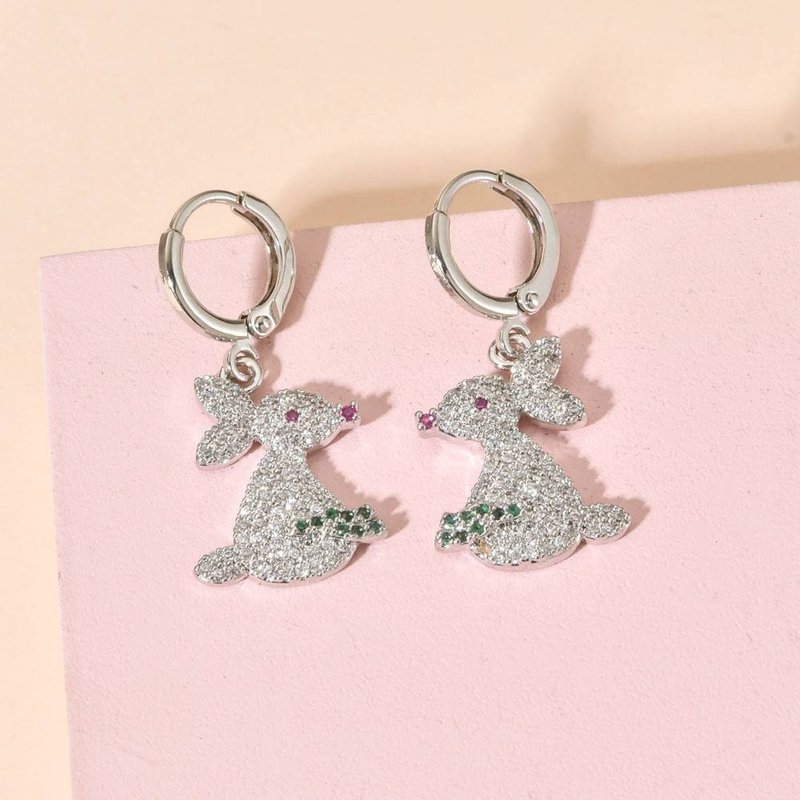 Nuovi orecchini da donna personalizzati primaverili, orecchini in stile zircone con coniglio in argento super scintillante, orecchini carini per bambini coreani_voghion.com