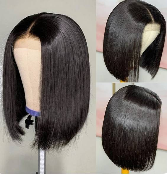 250 Density Straight Short Bob Human Hair Wigs Front Wig HD Transparent Brazilian Human Hair Wigs For Women 4x4 Lace Closure Wig_voghion.com