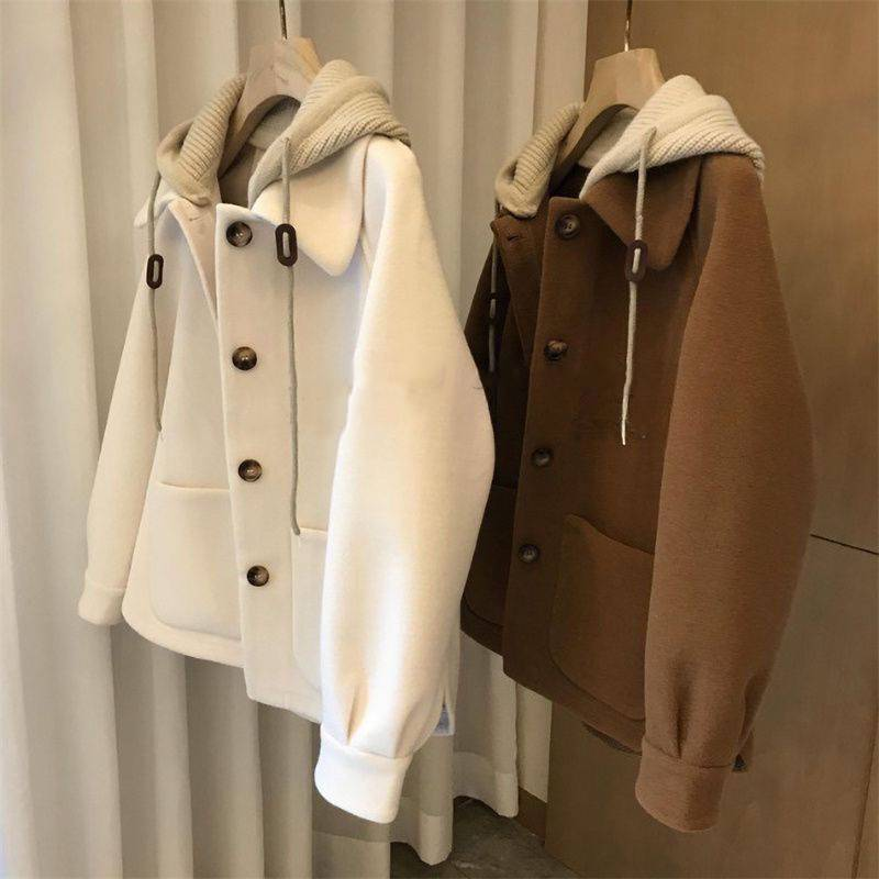 Dameskleding met label snit, patchwork gebreide wollen jas met capuchon voor dames, herfst- en winterontwerp, nichejastrend_voghion.com