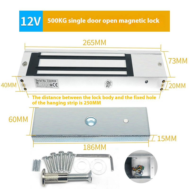Cerradura electromagnética de 280 kg para puertas individuales o dobles, sistema de control de acceso de superficie con cerradura magnética y cerradura eléctrica._voghion.com