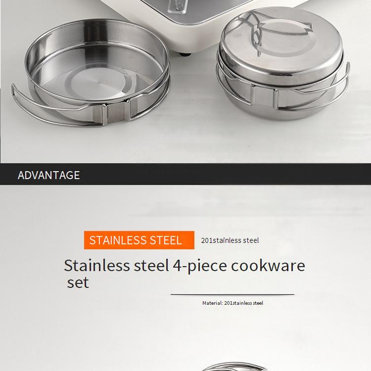 Camping-Kochgeschirr-Set aus Edelstahl, 4-teilig, tragbar, für den Außenbereich, inkl. Topf, Pfanne, Deckel, kompakt und leicht_voghion.com