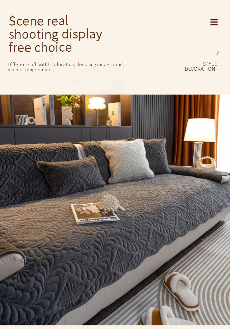 Flannel Sofa Cover - Thick Anti-Slip Cushion Cover For Leather Couches (Milk Velvet Fabric Non-Slip Backing Cozy & Warm Machine Washable)_voghion.com