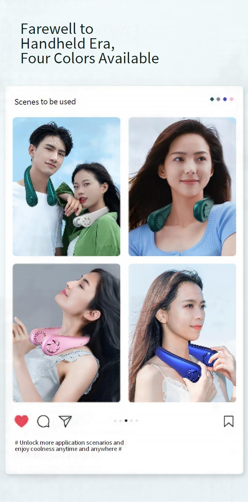 Flexible Neck Fan - USB Rechargeable Outdoor Bladeless Fan (8H Runtime ≤25dB) For Hiking/Travel_voghion.com