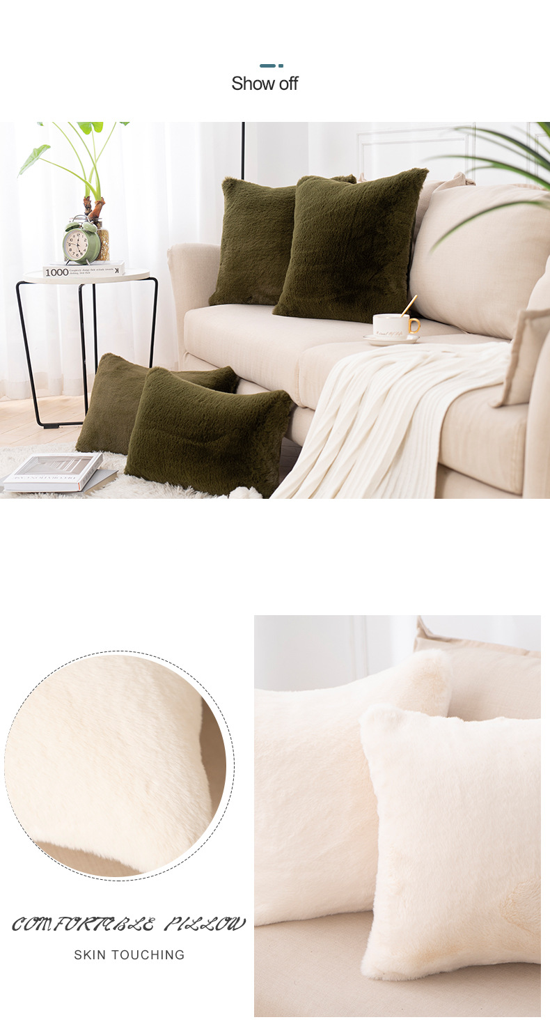 Kaninchenfellkissen – Ultraweicher dekorativer Kissenbezug mit Einsatz, modernes minimalistisches Design für Sofa und Bett (30 x 50 cm / 45 x 45 cm, 9 Farben)_voghion.com