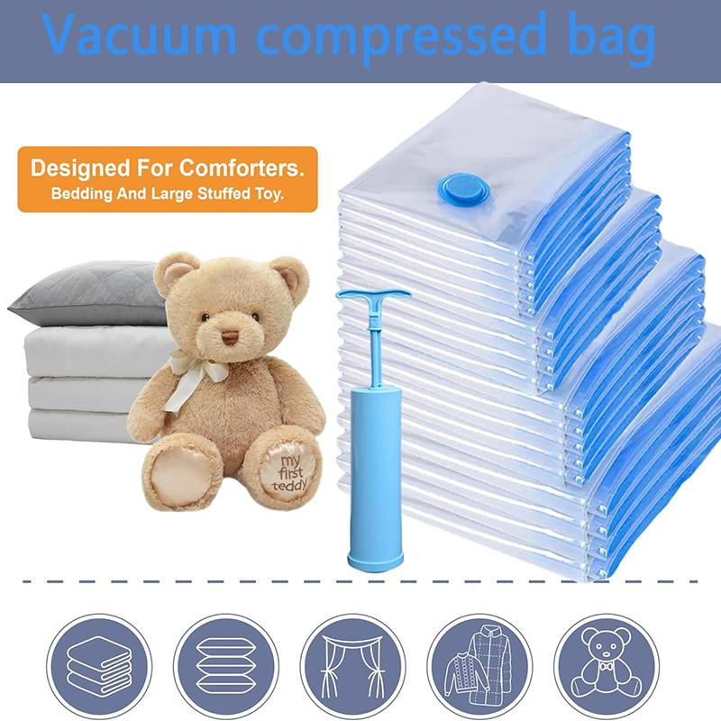 20 sacchetti sottovuoto con pompa manuale, compressione salva spazio, sigilla sottovuoto vestiti, bagagli, coperte, cuscini, biancheria da letto, blu_voghion.com