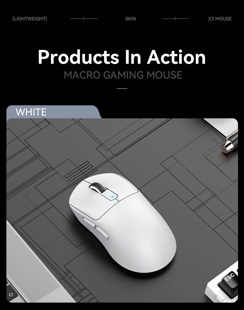 Attack Shark X3 Lightweight Wireless Gaming Mouse With Tri-Mode 2.4G/USB-C Wired/Bluetooth Up To 26K DPI PAW3395 Optical Sensor,5 Programmable Buttons_voghion.com