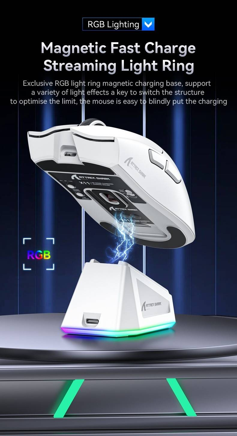 Attack Shark X11 Tri-mode Bluetooth Wireless Gaming Mouse With With Magnetic Charging Dock Lightweight Anti Slip Mouse PixArt PAW3311 Sensor 22K DPI_voghion.com