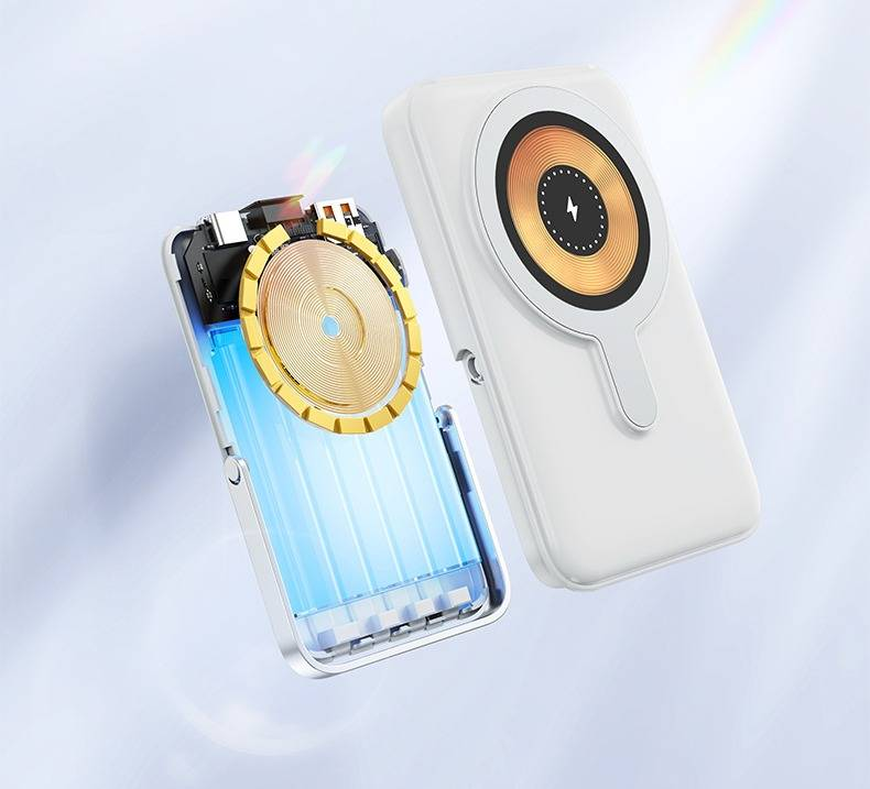 22.5W Super Fast Charging Power Bank With 15W Magnetic Wireless Charger, Transparent Design, Built-in 4-in-1 Cables & Stand, 10000mAh Portable Battery_voghion.com