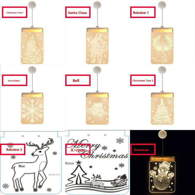 Luces LED navideñas decorativas, guirnaldas de luces festivas para interiores con diseños de muñecos de nieve, Papá Noel, renos y árboles de Navidad._voghion.com