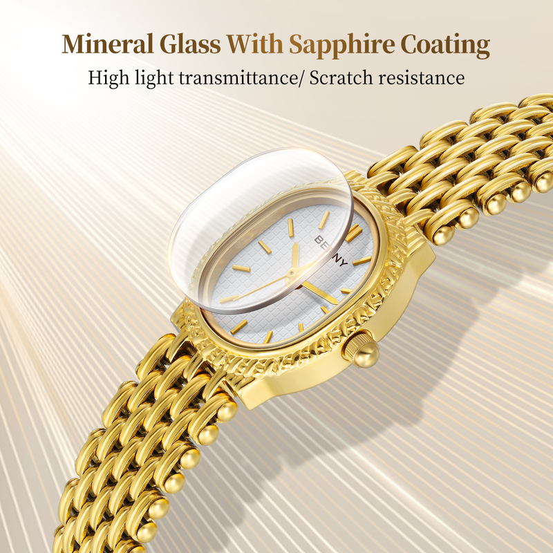 BERNY Small Gold Watches For Women Dainty Minimalist Oval Dial Stainless Steel Bracelet Watch Waterproof Luxury Ladies Quartz Watch With Tool Included_voghion.com