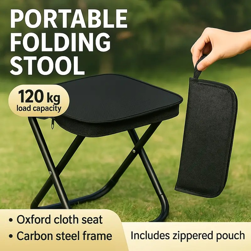 1Pc Folding Travel Stool - Compact & Sturdy Seat For Adults, Great For Camping, Fishing & Outdoor Use, Easy Setup, Stable And Wobble-Free_voghion.com